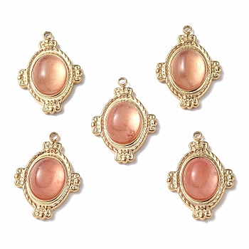 Vacuum Plating 201 Stainless Steel Cherry Quartz Glass Pendants, Real 18K Gold Plated, Oval Charms, 22x16x4mm, Hole: 1.4mm