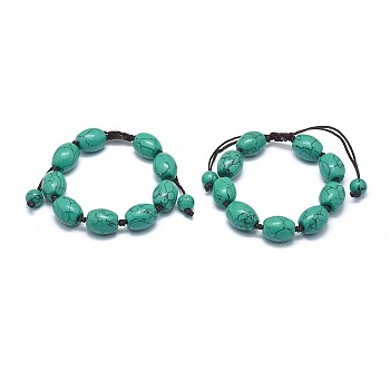 Synthetic Turquoise Braided Bead Bracelets, with Nylon Cord, Barrel, 1-7/8 inch(4.7cm)