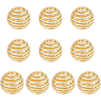 Brass Beads, Nickel Free, Hollow, Honeycomb, Real 18K Gold Plated, 16.5x18x17mm, Hole: 2mm, 10pcs/box