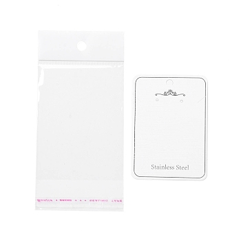Paper Display Cards, with OPP Cellophane Bags, for Bracelet, Necklace, Earring Storage, Rectangle with Flower Pattern, White, Card: 8.5x6x0.05cm, Bag: 14.6x6.8x0.01cm