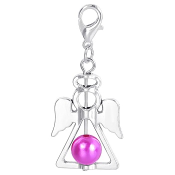 Alloy Angel Pendant Decorations, with CCB Imitation Pearl, Orchid, 4.4x1.9cm