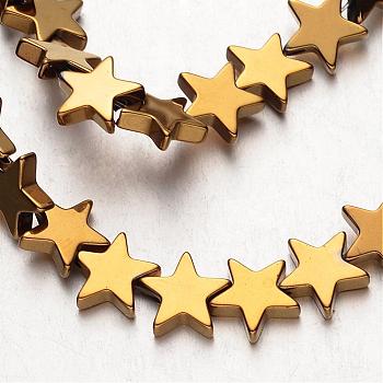 Electroplate Non-magnetic Synthetic Hematite Bead Strands, Star, Golden Plated, 8x8x2~3mm, Hole: 1mm, about 61~63pcs/strand, 15.7 inch