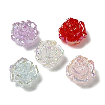 Transparent & Crackle Acrylic Beads, Rose, Mixed Color, 31x30.5x16mm, Hole: 3.5mm