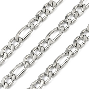 304 Stainless Steel Figaro Chains, Unwelded, Stainless Steel Color, 8.5x6x1.5mm, 2m/pc