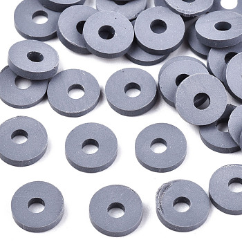 Handmade Polymer Clay Beads, for DIY Jewelry Crafts Supplies, Disc/Flat Round, Heishi Beads, Dark Gray, 6x1mm, Hole: 2mm, about 1175pcs/50g