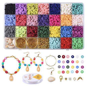 DIY Jewelry Making Kits, include Handmade Polymer Clay Beads, ABS Plastic Beads, Iron Spacer Beads & Open Jump Rings & Earring Hooks, Zinc Alloy Lobster Claw Clasps, Brass Bead Tips & Wine Glass Charm Rings, Cowrie Shell Pendants, Elastic Stretch Thread, Mixed Color, 6x1mm, Hole: 2mm
