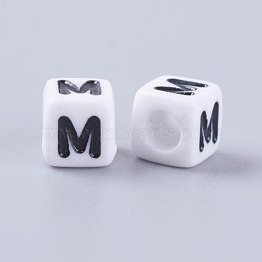 White Letter M Acrylic Cube Beads(X-PL37C9308-M)-2