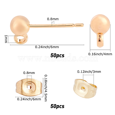 CREATCABIN 50Pcs Brass Stud Earring Findings(KK-CN0001-44)-2