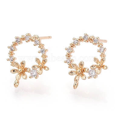 Brass Micro Pave Clear Cubic Zirconia Stud Earring Findings(KK-T054-51G-NF)-2