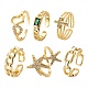 6Pcs 6 Styles Adjustable Brass Micro Pave Clear Cubic Zirconia Cuff Rings(RJEW-LS0001-19G)-1