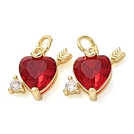 Brass Micro Pave Cubic Zirconia Charms, Heart with Arrow Charms, Lead Free & Cadmium Free, Rack Plating, Long-Lasting Plated, Real 18K Gold Plated, 12x15x6.5mm, Hole: 3.3mm(CU-E003-12G-A)