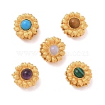 Brass Flower Beads, with Natural & Synthetic Mixed Gemstone, Cadmium Free & Lead Free, Rack Plating, Long-Lasting Plated, Real 24K Gold Plated, 10x7mm, Hole: 1.4mm(GG-D002-12G)