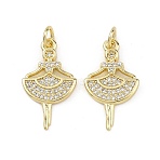 Brass Micro Pave Clear Cubic Zirconia Pendants, Dancing Girl Charms, Golden, 21x12x2mm, Jump Ring: 5x1mm, 3mm inner diameter(KK-B177-06G)