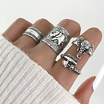 4Pcs Elephant Zinc Alloy Cuff Finger Rings Set, Antique Silver, Inner Diameter: 17mm & 18mm(FS-WG9E037-01)