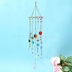 Glass & Stainless Steel Round & Teardrop & Octagonal Beads Hanging Suncatchers, Rainbow Maker, for Garden & Home Decoration, Colorful, 270mm(HJEW-JM04536)