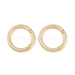 Brass Micro Pave Clear Cubic Zirconia Spring Gate Rings, Flat Round, Rack Plating, Long-Lasting Plated, Lead Free & Cadmium Free, Real 18K Gold Plated, 20.5x2.5mm(KK-H292-06G)