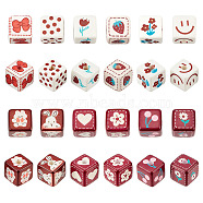 CHGCRAFT 24Pcs 12 Style Opaque Printed Acrylic Beads, Cube with Mixed Pattern, Cube, 13.5x13.5x13.5mm, Hole: 3.8mm, 2pcs/style(SACR-CA0001-16)