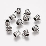 Antique Silver Alloy Column Bail Beads, Tibetan Style Tube Bails, Loop Bails, Lead Free & Cadmium Free & Nickel Free, Size: about 11mm long, 8mm wide, 6mm thick, Inner Diameter: 5mm, hole: 2mm(X-TIBEB-A0417-AS-FF)