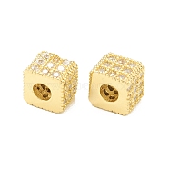 Brass Micro Pave Cubic Zirconia Beads, Cube, Real 18K Gold Plated, 4x4.5x4.5mm, Hole: 2mm(KK-P228-55G)
