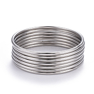 Fashion 304 Stainless Steel Bangle Sets, Stainless Steel Color, 2-3/8 inch(6cm), 7pcs/set(X-BJEW-L664-022A-P)