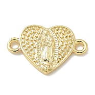 Rack Plating Brass Religion Heart Virgin Mary Connector Charms, Long-Lasting Plated, Lead Free & Cadmium Free, Real 18K Gold Plated, 10x15.5x2.2mm, Hole: 1.6mm(KK-L224-098G)