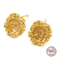925 Sterling Silver Stud Earring Findings, Earring Settings for Half Drilled Beads, with S925 Stamp, Real 18K Gold Plated, 11x10.5mm, Pin: 10.5x0.7mm and 0.7mm(STER-Q192-03G)