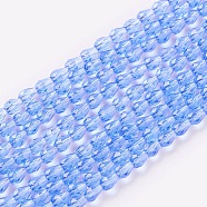 Faceted Glass Beads Strands, teardrop, Cornflower Blue, 5x3mm, Hole: 0.5mm, about 85~95pcs/strand, 16.5~18.7 inch(42~47.5cm)(X-GLAA-A036-F08)