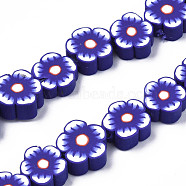 Handmade Polymer Clay Bead Strands, Flower, Dark Slate Blue, 8~10x8~11x4~5mm, Hole: 1.6mm, about 38~40pcs/strand, 12.99 inch~14.37 inch(33~36.5cm)(CLAY-N011-48C-A01)