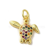 Real 18K Gold Plated Brass Pave Colorful Cubic Zirconia Pendants, with Jump Rings, Turtle, 14.5x14.5x3.5mm, Hole: 3mm(KK-M283-07E-02)