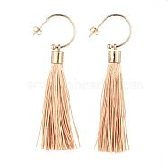 Brass Stud Earring, with Polyester Tassel Pendants and Ear Nuts, Wheat, 80mm, Pin: 0.6mm(EJEW-JE03497-02)