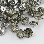 2-Hole Taiwan Acrylic Rhinestone Octagon Buttons, Faceted & Silver Plated Pointed Back, Light Grey, 22x25x10mm, Hole: 2mm(X-BUTT-F016-25mm-19)