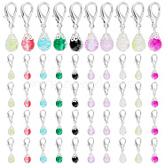 Elite 100Pcs Crackle Glass Beads Pendant Decorations, Alloy Lobster Clasp Charms, Clip-on Charms, for Keychain, Purse, Backpack Ornament, Stitch Marker, Mixed Color, 28~30mm(HJEW-PH0001-54)