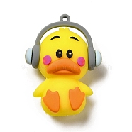 PVC Plastic Big Pendants, Duck with Headset Charm, Yellow, 53x39.5x22mm, Hole: 3mm(X-KY-C011-03)