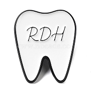 Dental Theme Enamel Pin, Black Zinc Alloy Brooch for Backpack Clothes, Tooth with Word RDH, White, 29x24x1.5mm(JEWB-D019-02B-EB)
