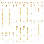 24Pcs 6 Style Brass Cable Chain Extender, End Chains with Spring Ring & Lobster Claw Clasps, Real 18K Gold Plated, 30~80x2mm, 4Pcs/style(KK-GO0001-54)