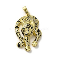 Rack Plating Brass Micro Pave Cubic Zirconia Pendants, with Enamel, Long-Lasting Plated, Cadmium Free & Lead Free, Tiger, Real 18K Gold Plated, 45.5x29x9mm, Hole: 9x4.5mm(KK-A210-02D-G)