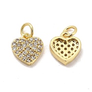 Brass Micro Pave Clear Cubic Zirconia Charms, with Jump Ring, Heart Charm, Real 18K Gold Plated, 10x9.5x2.5mm, Hole: 3.5mm(KK-E068-VB161)