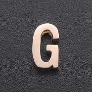 201 Stainless Steel Charms, for Simple Necklaces Making, Laser Cut, Letter, Rose Gold, Letter.G, 8.5x5x3mm, Hole: 1.8mm(STAS-R109-JA433-G-3)