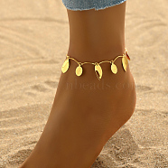 Elegant Brass Horse Eye & Flat Round Coin Charm Anklets for Women, Real 18K Gold Plated, 9-1/8 inch(23cm)(RO7731)