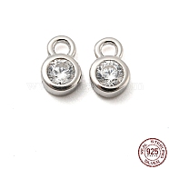 Real Platinum Plated Rhodium Plated 925 Sterling Silver Charms, with Clear Cubic Zirconia, with S925 Stamp, Flat Round, 5.5x3.6x2mm, Hole: 1.2mm(STER-K176-03F-P)