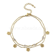 Ion Plating(IP) 304 Stainless Steel Chains Anklet, with Cubic Zirconia Charms Anklet, Golden, Flower, 8-1/4 inch(21cm)(AJEW-H148-13E-G)