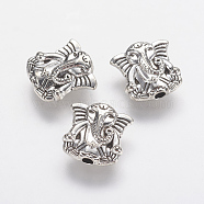 Tibetan Style Alloy Beads, Elephant, Antique Silver, 10x10x3mm, Hole: 1.5mm(PALLOY-F202-27AS)