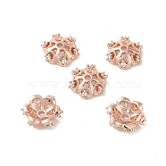 Rack Plating Brass Beads Caps, with Cubic Zirconia, Long-Lasting Plated, Lead Free & Cadmium Free, Flower, Rose Gold, 10x10x3.5mm, Hole: 1.4mm(KK-B088-05C-RG)