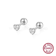 925 Sterling Silver Micro Pave Cubic Zirconia Stud Earrings for Women, Heart, Platinum, 3mm(EJEW-F317-07P)