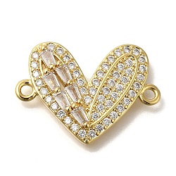 Rack Plating Brass Micro Pave Clear Cubic Zirconia Heart Links Connector Charm, Long-Lasting Plated, Cadmium Free & Lead Free, Real 18K Gold Plated, 17.5x24x3.5mm, Hole: 1.6mm(KK-P287-52G-02)