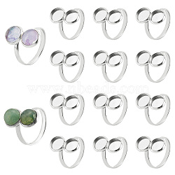 Elite 14Pcs 304 Stainless Steel Open Cuff Ring Findings, Pad Ring Setting, Flat Round, Stainless Steel Color, US Size 6 1/4(16.7mm), Tray: 8mm(STAS-PH0004-47)