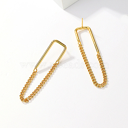 304 Stainless Steel Dangle Stud Earrings, Chains Tassel Earrings, Golden, Rectangle, 56x13mm(RS5522-02)