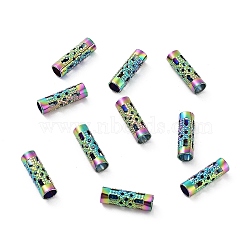 Ion Plating(IP) Hollow Out 304 Stainless Steel Beads, Column, Rainbow Color, 12x4mm, Hole: 3mm(STAS-G326-01RC)