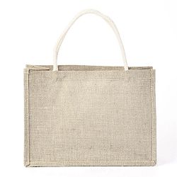 Jute Portable Shopping Bag, Reusable Grocery Bag Shopping Tote Bag, Tan, 27.5x37cm(ABAG-O004-02C)