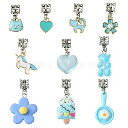 10Pcs 10 Styles Alloy Enamel & Resin European Dangle Charms, Antique Silver Large Hole Pendant, Flower & Horse & Bear, Mixed Shapes, Mixed Color, 21~35mm, Pendant: 13~28mm, 1pc/style(PALLOY-FZ00006)